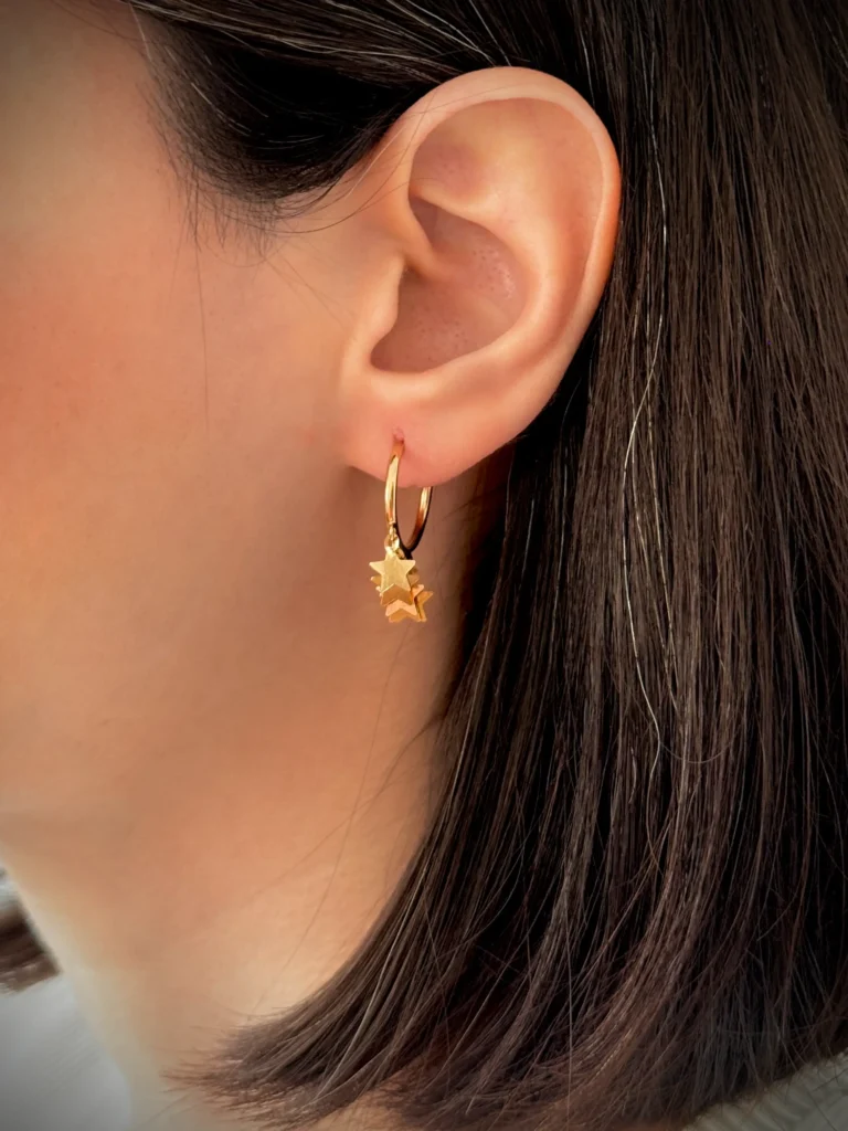 گوشواره طلا حلقه ای پنج ستاره آویز زنانه دخترانه کادویی