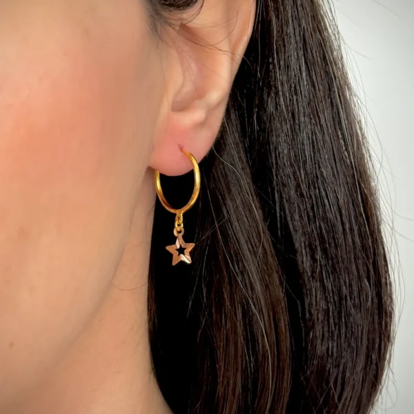 گوشواره طلا حلقه ای تراش دار ستاره آویز زنانه دخترانه کادویی