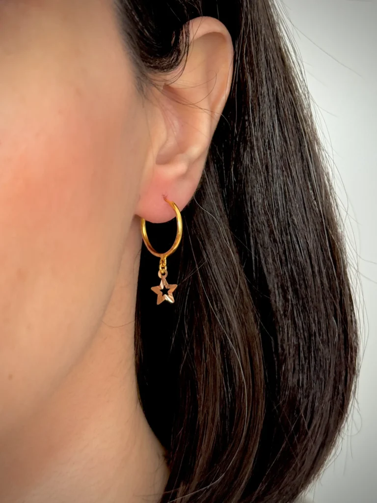 گوشواره طلا حلقه ای تراش دار ستاره آویز زنانه دخترانه کادویی