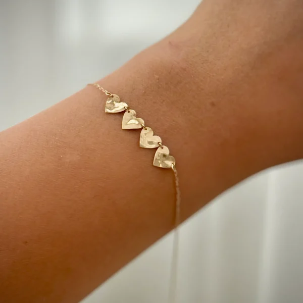 دستبند زنجیری طلا چهار قلب چکشی زنانه دخترانه کادویی