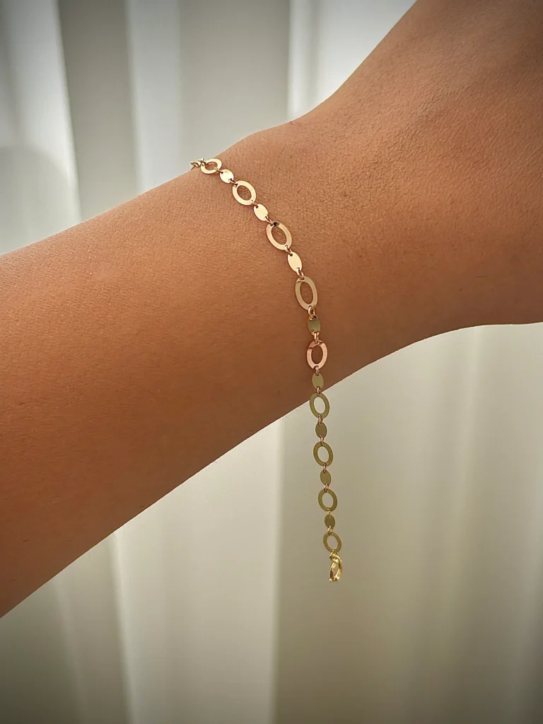 دستبند زنجیری طلا بیضی تو خالی و تو پر زنانه دخترانه کادویی