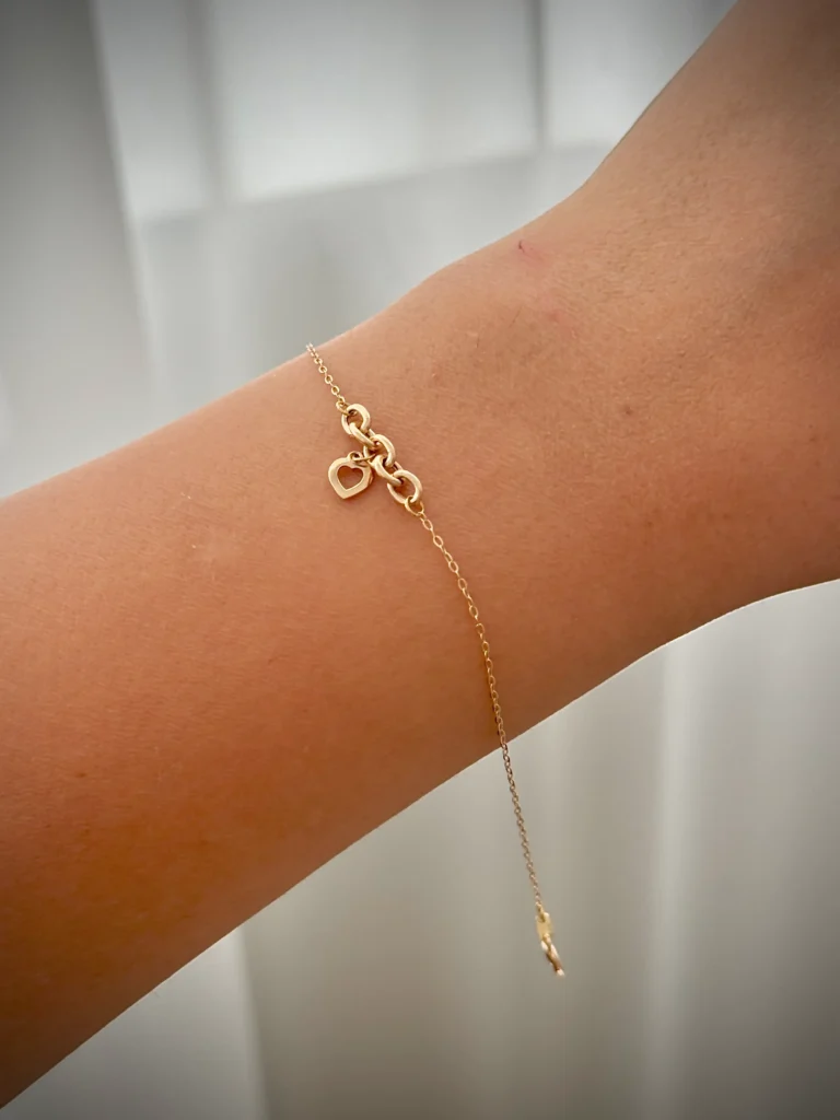 دستبند زنجیری طلا هرمس و کارتیر قلب توخالی آویز زنانه دخترانه کادویی