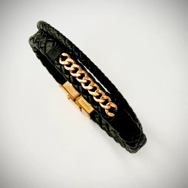 دستبند چرمی مشکی بافت دو لاین کارتیر پسرانه مردانه کادویی