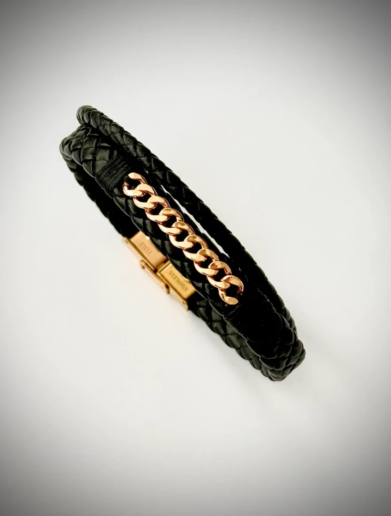 دستبند چرمی مشکی بافت دو لاین کارتیر پسرانه مردانه کادویی