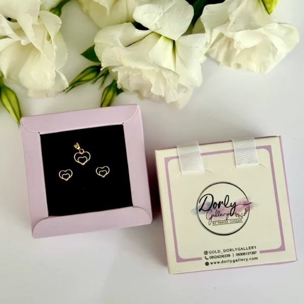 نیم ست طلا دو قلب در هم زنانه دخترانه کادویی