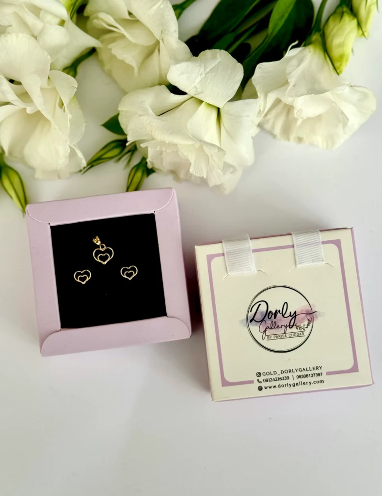 نیم ست طلا دو قلب در هم زنانه دخترانه کادویی