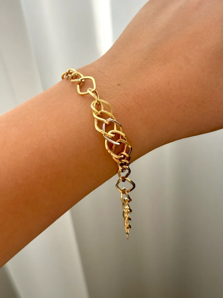 دستبند زنجیری طلا چند حلقه در هم دو رنگ زنانه دخترانه کادویی