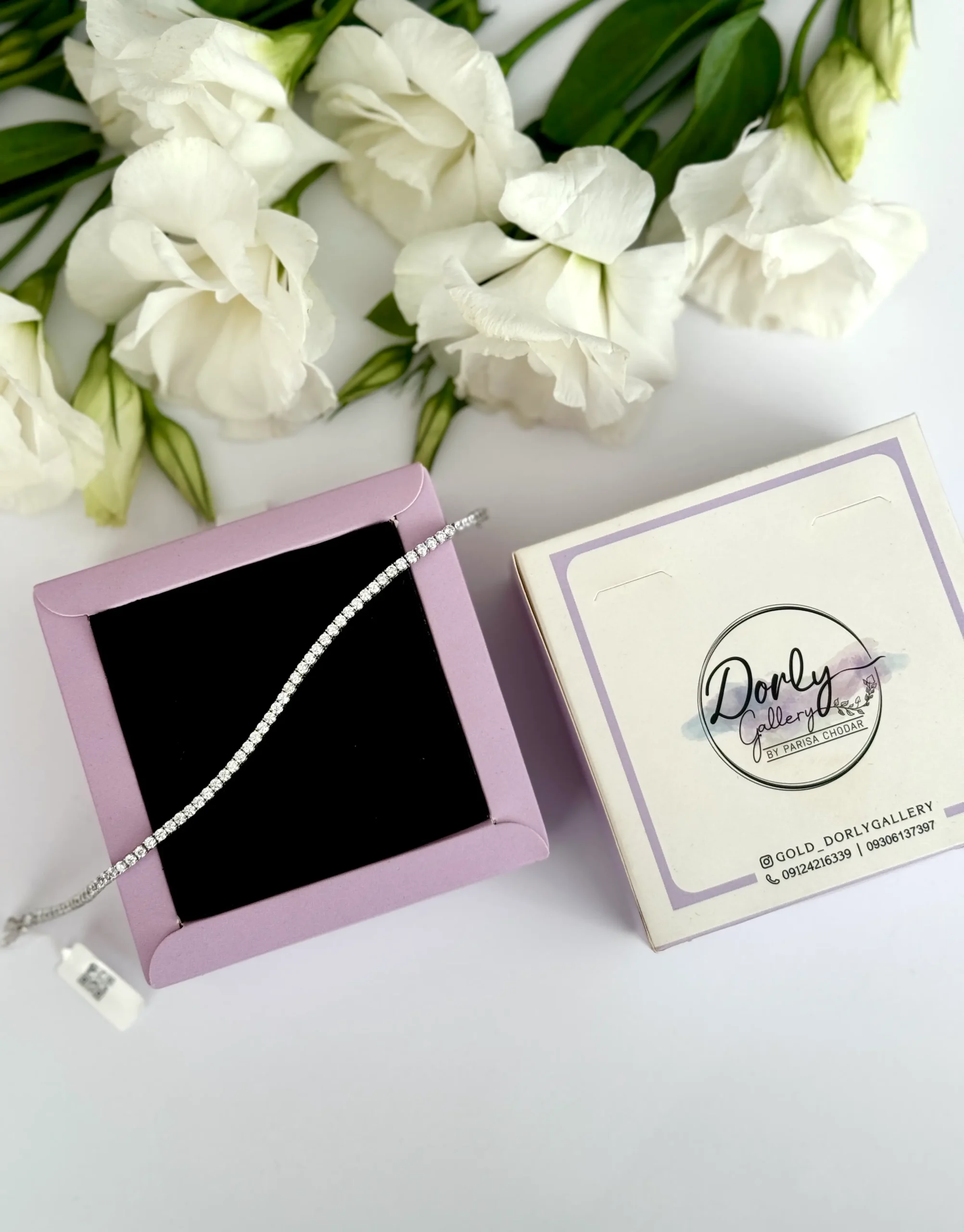 IMG_1606 دستبند طلا سفید زنجیری تنیسی زنانه دخترانه کادویی