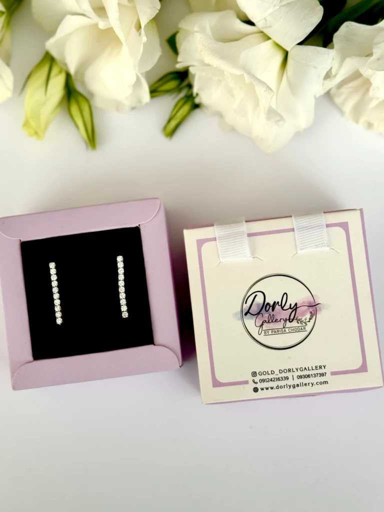 گوشواره طلا سفید میخی تنیسی زنانه دخترانه کادویی