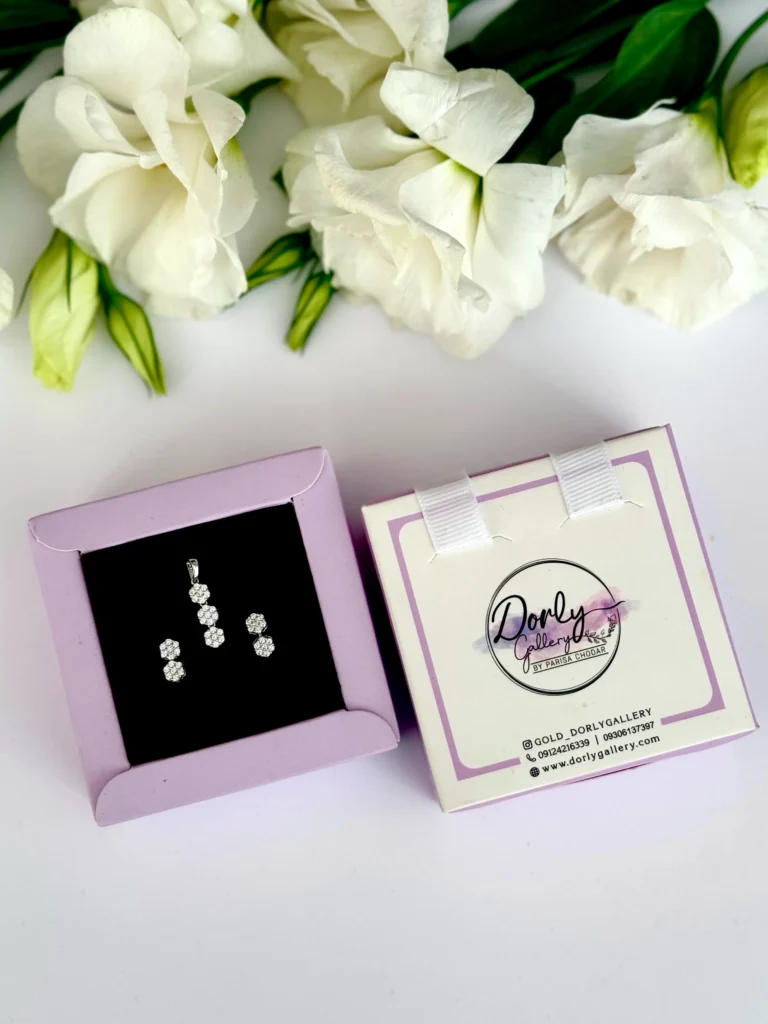 نیم ست طلا سفید فلاور (flower) زنانه دخترانه کادویی