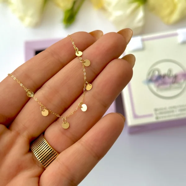 گردنبند طلا زنجیر متصل هفت پولک و حلقه آویز زنانه دخترانه کادویی