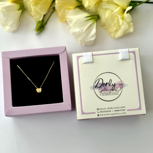 گردنبند طلا زنجیر متصل هرمس تدی سه بعدی چشم آبی مینا کاری کودکانه دخترانه کادویی