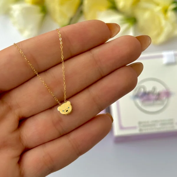 گردنبند طلا زنجیر متصل هرمس تدی سه بعدی چشم آبی مینا کاری کودکانه دخترانه کادویی