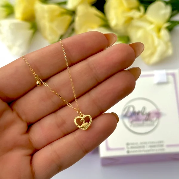 گردنبند طلا زنجیر متصل هرمس قو در قلب سه بعدی و گوی آویز زنانه دخترانه کادویی