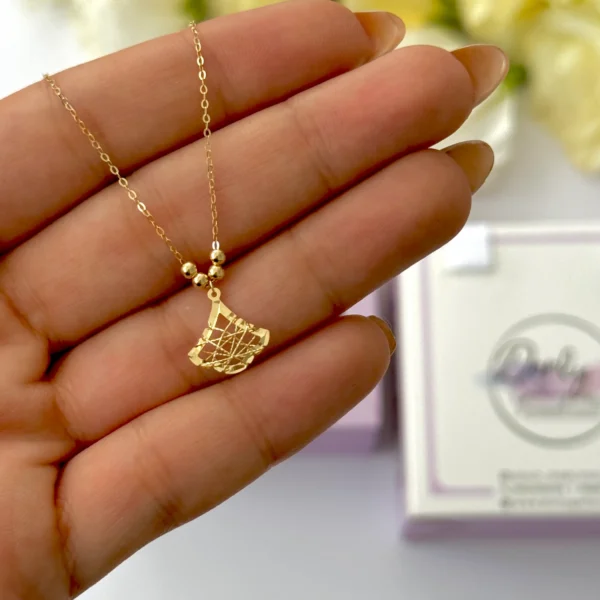 گردنبند طلا زنجیر متصل هرمس چهار گوی و باد بزن تار و پودی سه بعدی آویز زنانه دخترانه کادویی