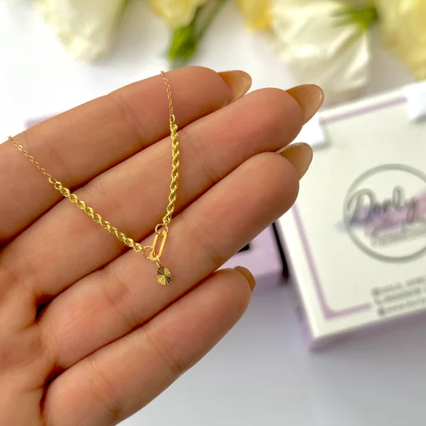 گردنبند طلا زنجیر متصل هرمس و طنابی اشک تراش دار آویز زنانه دخترانه کادویی