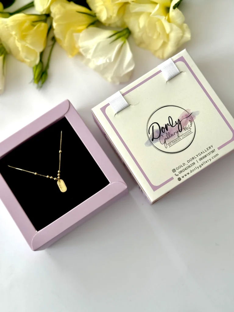 گردنبند طلا زنجیر متصل ابریشمی هشت گوی و بیضی تراش شاینی زنانه دخترانه کادویی