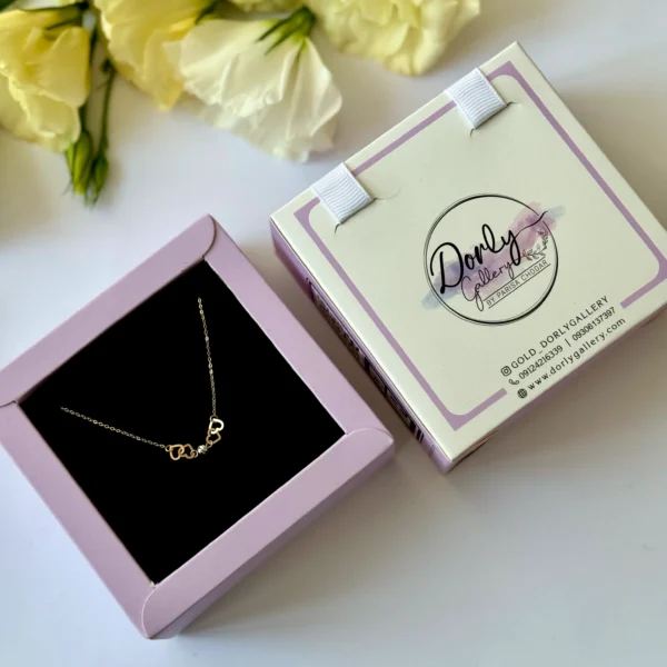 گردنبند طلا زنجیر متصل هرمس چهار قلب تو هم و یک گوی البرنادو نقره ای زنانه دخترانه کادویی