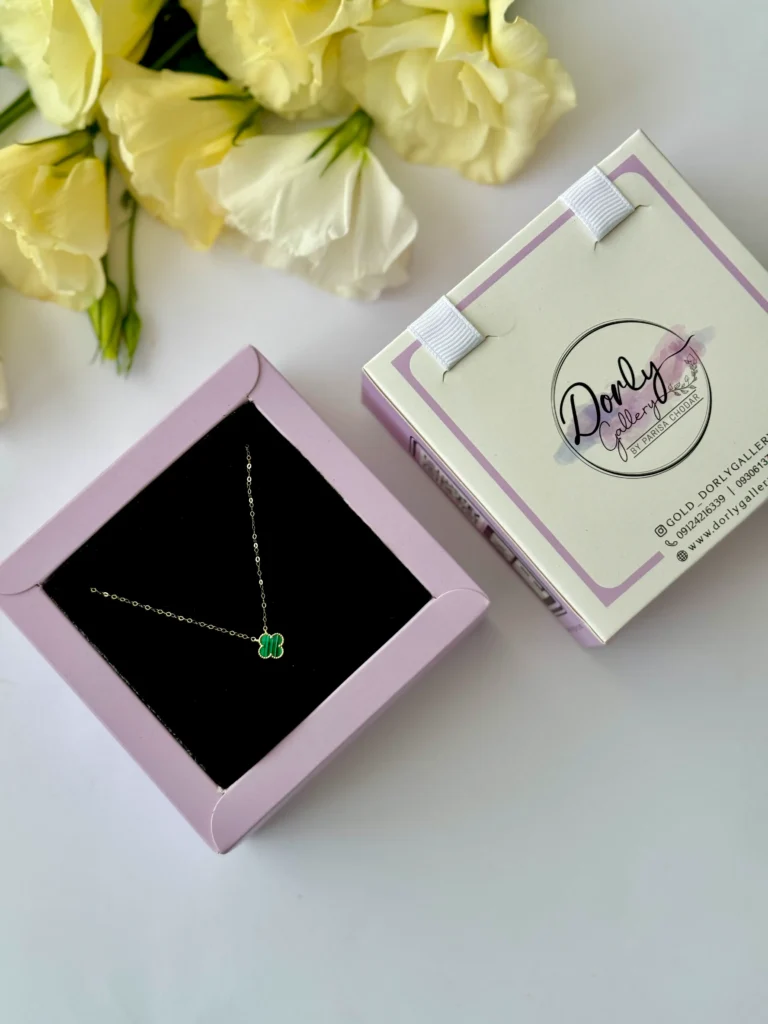 گردنبند طلا زنجیر متصل ونکلیف سبز زنانه دخترانه کادویی