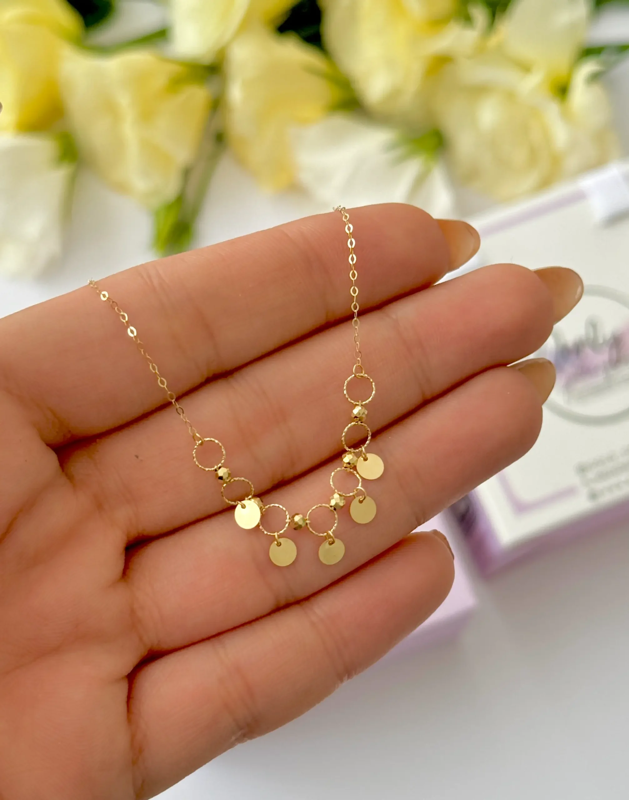 IMG_4718 گردنبند طلا زنجیری هرمس هفت حلقه و شش گوی و پنج پولک آویز زنانه دخترانه کادویی