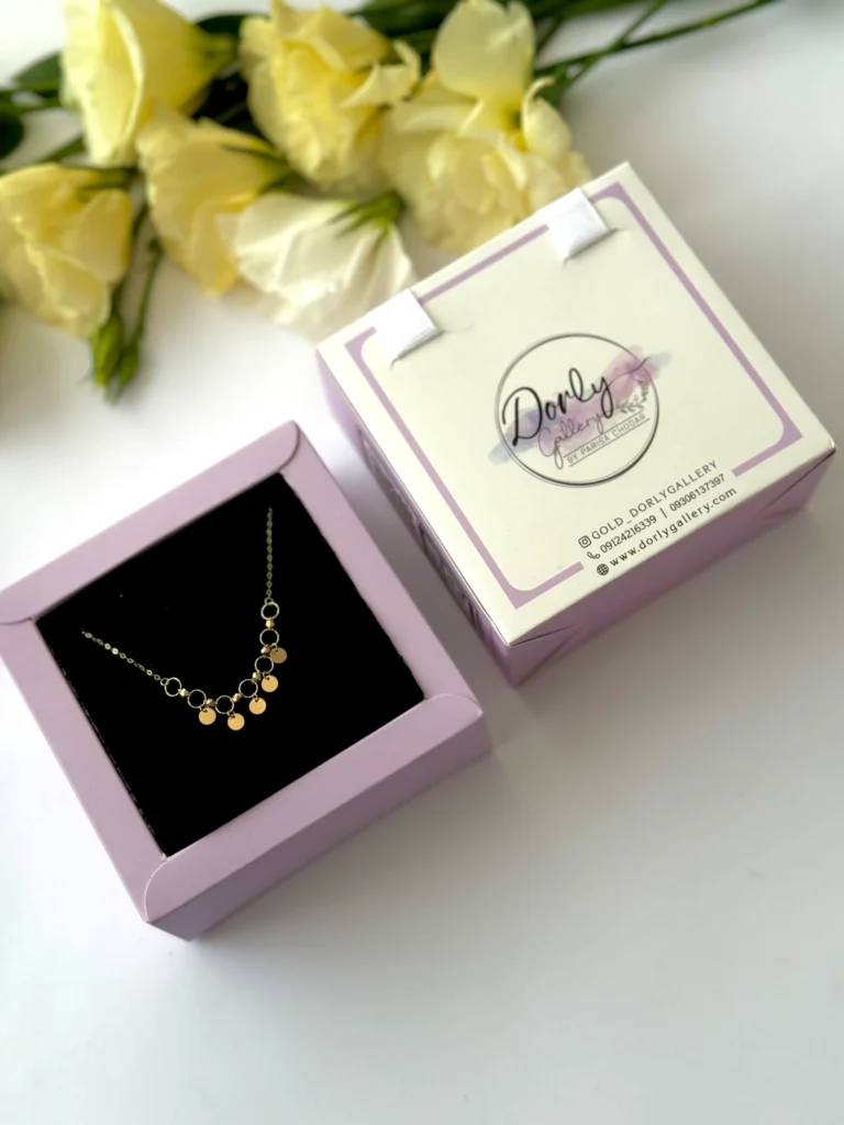 گردنبند طلا زنجیری هرمس هفت حلقه و شش گوی و پنج پولک آویز زنانه دخترانه کادویی