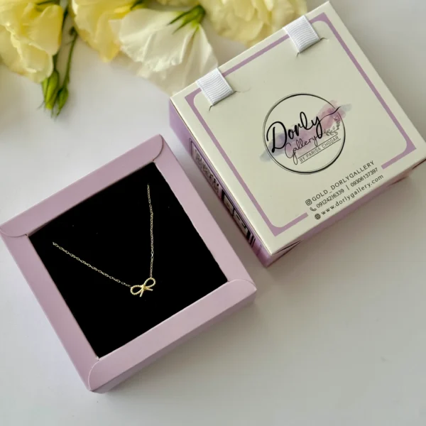 گردنبند طلا زنجیر متصل هرمس و پاپیون طنابی زنانه دخترانه کادویی