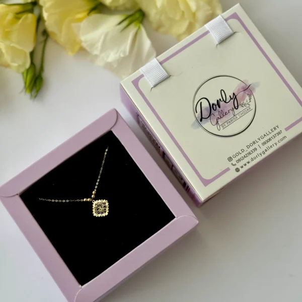 گردنبند طلا زنجیر متصل هرمس چهار گوی و لوزی تار و پودی سه بعدی آویز زنانه دخترانه کادویی