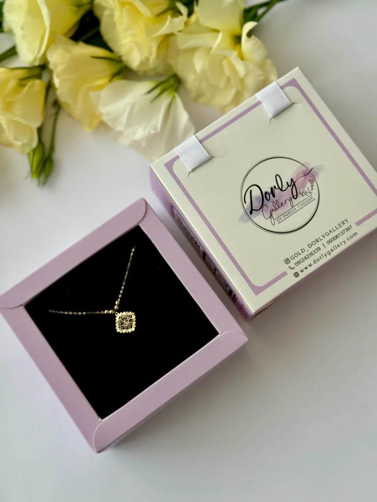 گردنبند طلا زنجیر متصل هرمس چهار گوی و لوزی تار و پودی سه بعدی آویز زنانه دخترانه کادویی