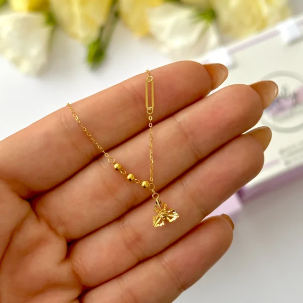 گردنبند طلا زنجیری هرمس سه گوی و گل سه پر آویز زنانه دخترانه کادویی