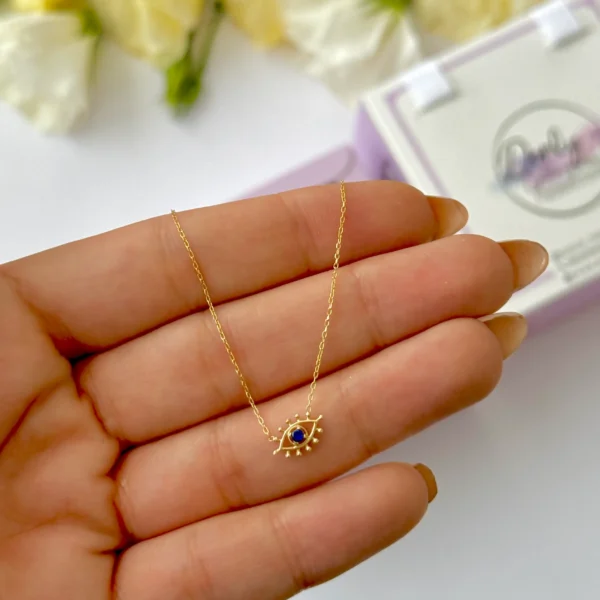 گردنبند طلا زنجیر متصل چشم نگین دار آبی زنانه دخترانه کادویی