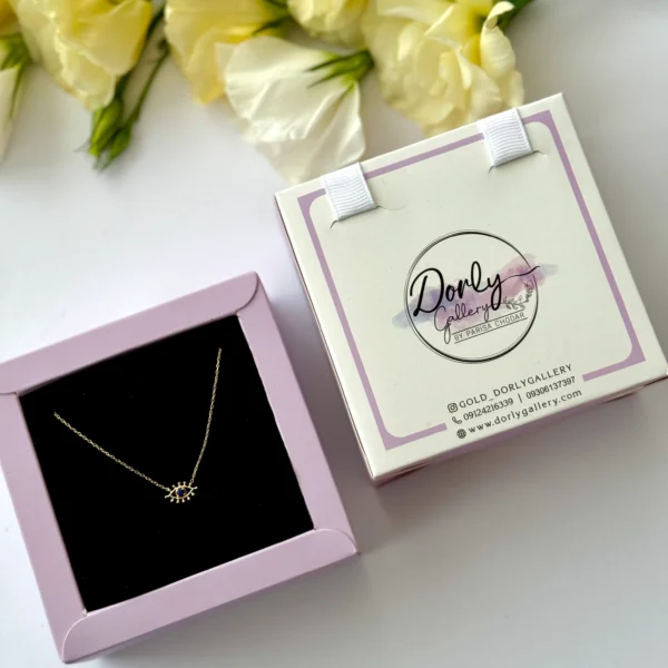 گردنبند طلا زنجیر متصل چشم نگین دار آبی زنانه دخترانه کادویی