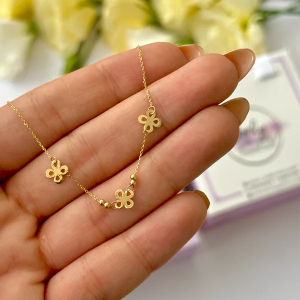 گردنبند طلا زنجیر متصل سه گل و چهار گوی زنانه دخترانه کادویی