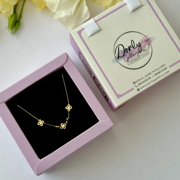 گردنبند طلا زنجیر متصل سه گل و چهار گوی زنانه دخترانه کادویی