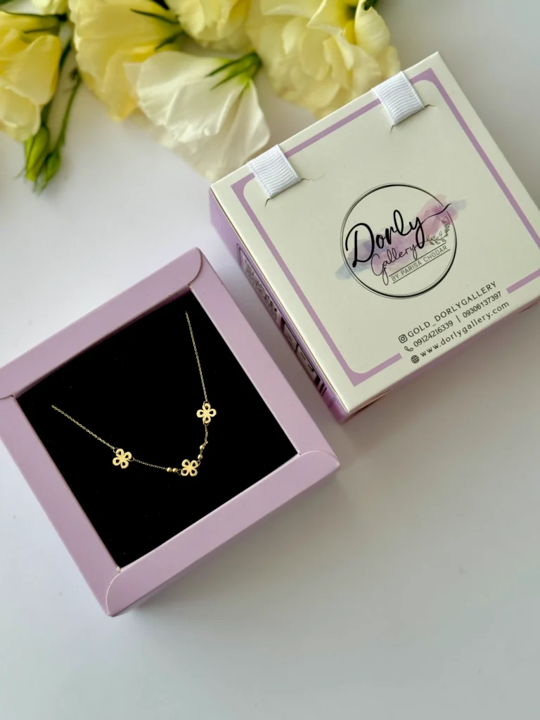 گردنبند طلا زنجیر متصل سه گل و چهار گوی زنانه دخترانه کادویی