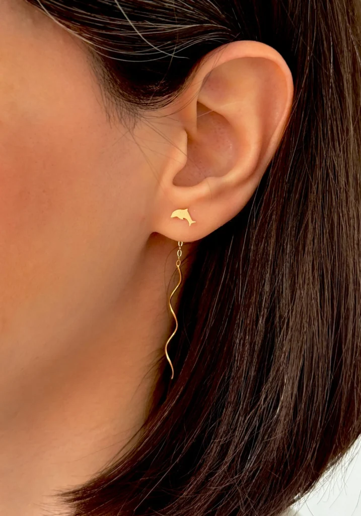 گوشواره طلا بخیه موجی دلفین زنانه دخترانه کادویی