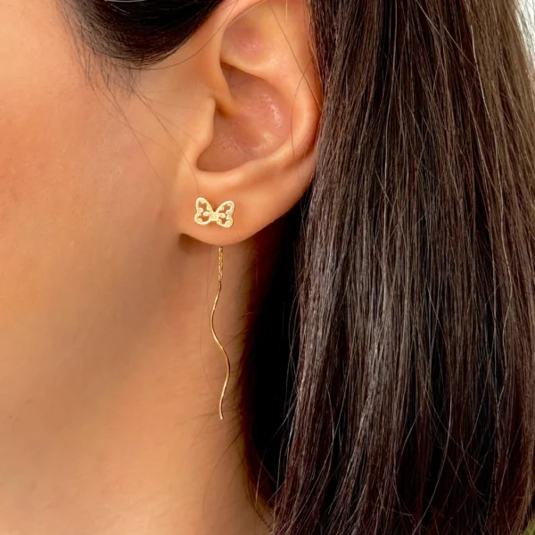 گوشواره طلا بخیه موجی پاپیون طرحدار زنانه دخترانه کادویی