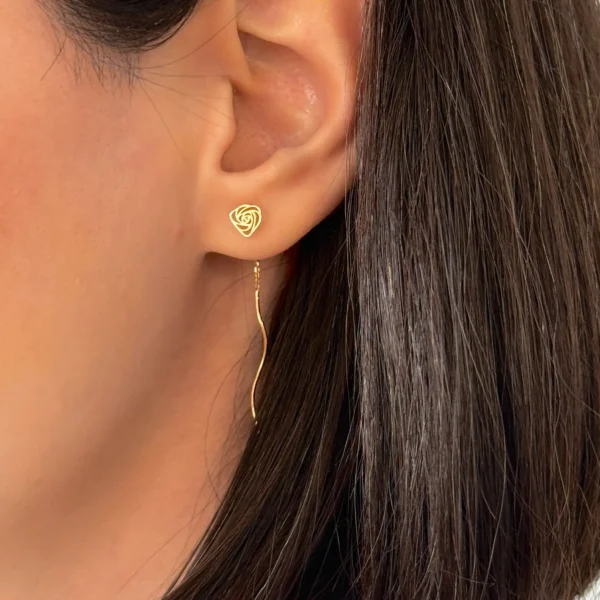 گوشواره طلا بخیه موجی گل رز زنانه دخترانه کادویی