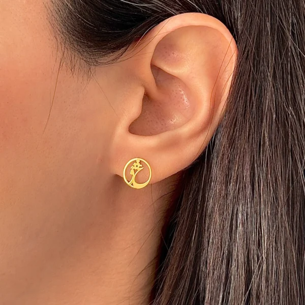 گوشواره طلا میخی عشق در دایره لیزری زنانه دخترانه کادویی