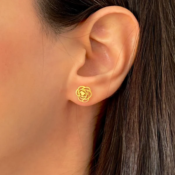 گوشواره طلا میخی گل رز لیزری زنانه دخترانه کادویی