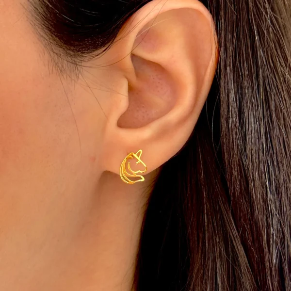 گوشواره طلا میخی یونیکورن لیزری زنانه کودکانه کادویی