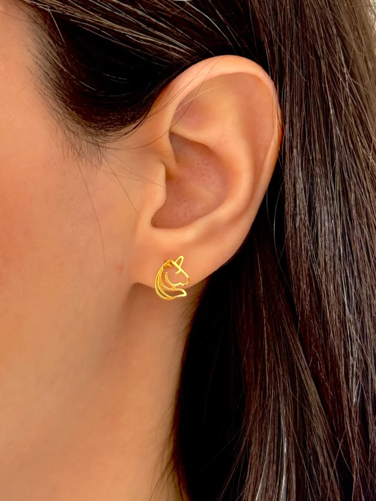 گوشواره طلا میخی یونیکورن لیزری زنانه کودکانه کادویی