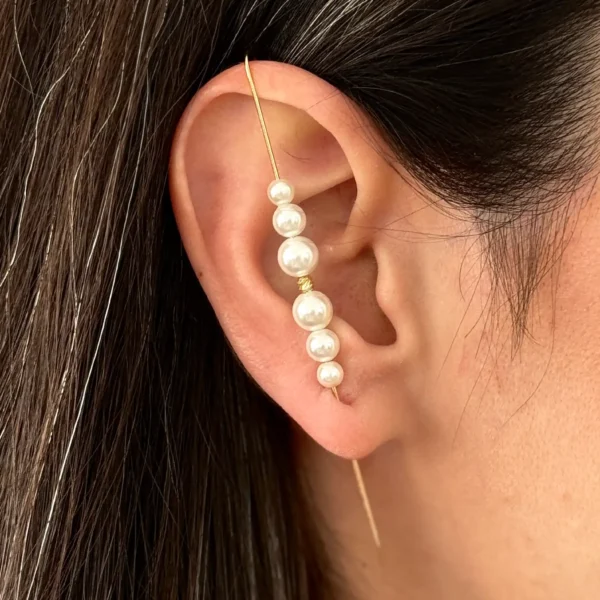 گوشواره طلا ایر کاف شش مروارید و گوی زنانه دخترانه کادویی