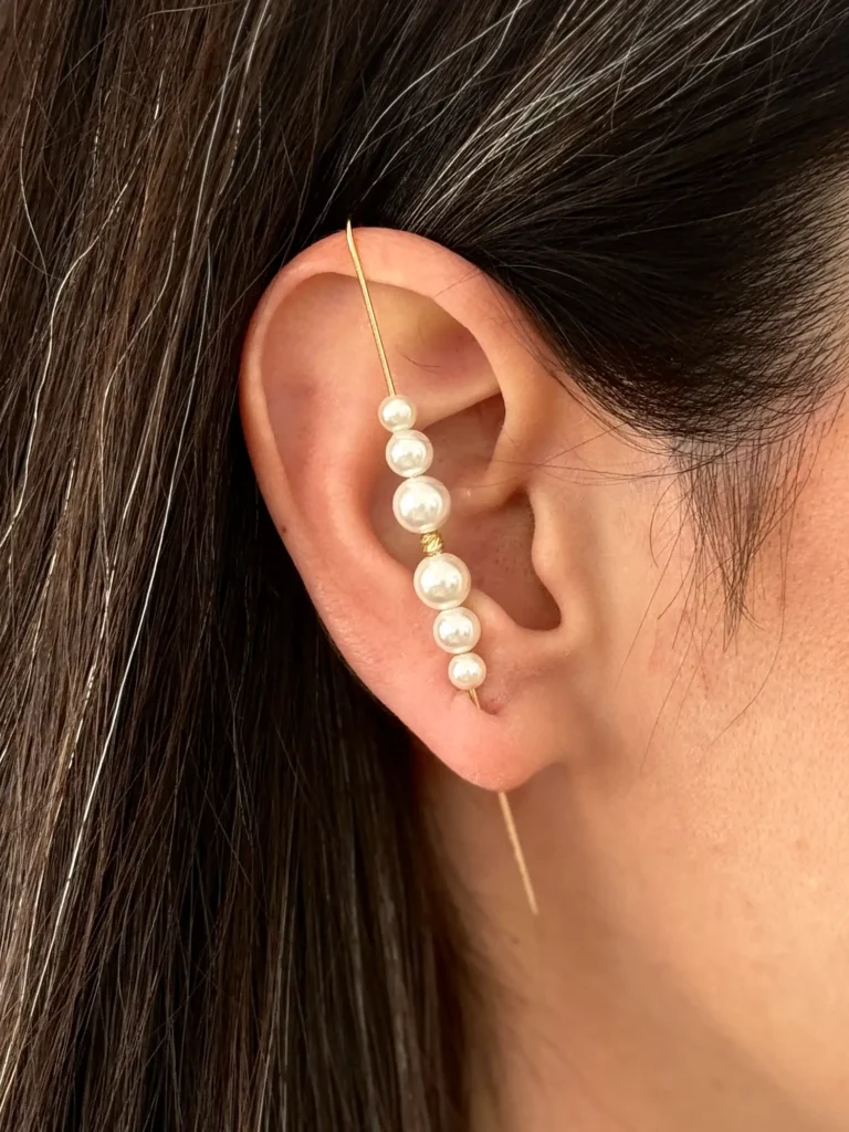 گوشواره طلا ایر کاف شش مروارید و گوی زنانه دخترانه کادویی