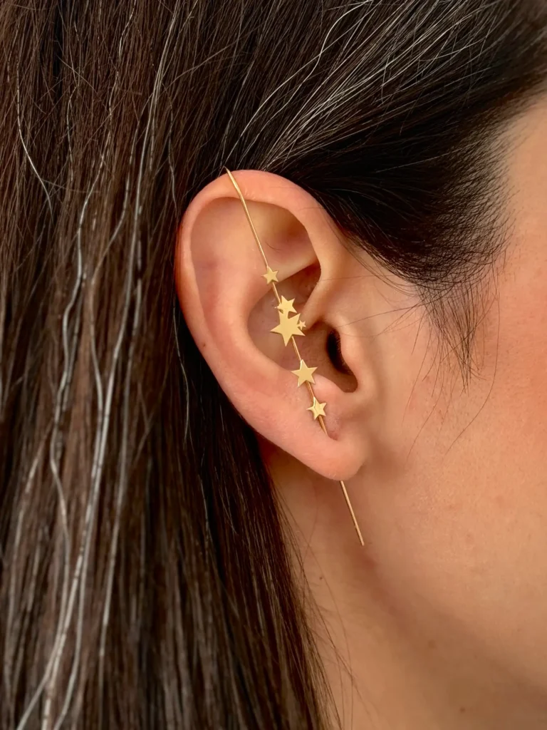 گوشواره طلا ایر کاف شش ستاره نا متقارن زنانه دخترانه کادویی