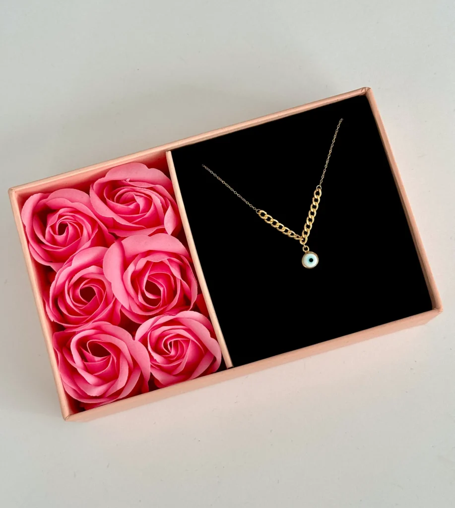 گردنبند طلا زنجیر متصل هرمس و کارتیر چشم نظر آویز زنانه دخترانه کادویی