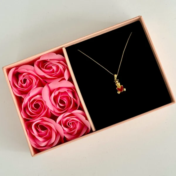 گردنبند طلا زنجیر متصل فلامینگو و خرس دامله قلب قرمز زنانه دخترانه کادویی