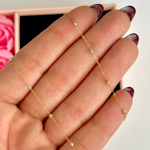 گردنبند طلا زنجیر متصل هرمس و یازده گوی سه رنگ البرنادو زنانه دخترانه کادویی