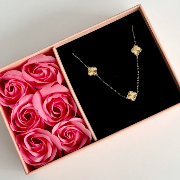 گردنبند طلا زنجیر متصل هرمس و سه گل ونکلیف تراش زنانه دخترانه کادویی