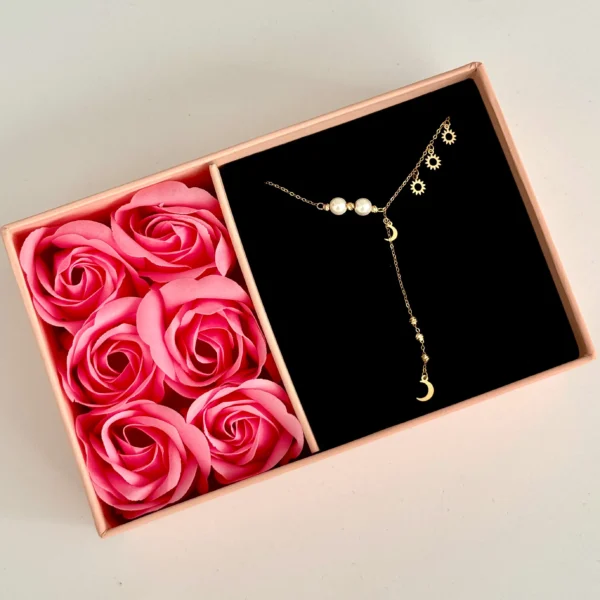 گردنبند طلا زنجیر متصل هرمس خورشید و ماه و مروارید زنجیر آویز زنانه دخترانه کادویی