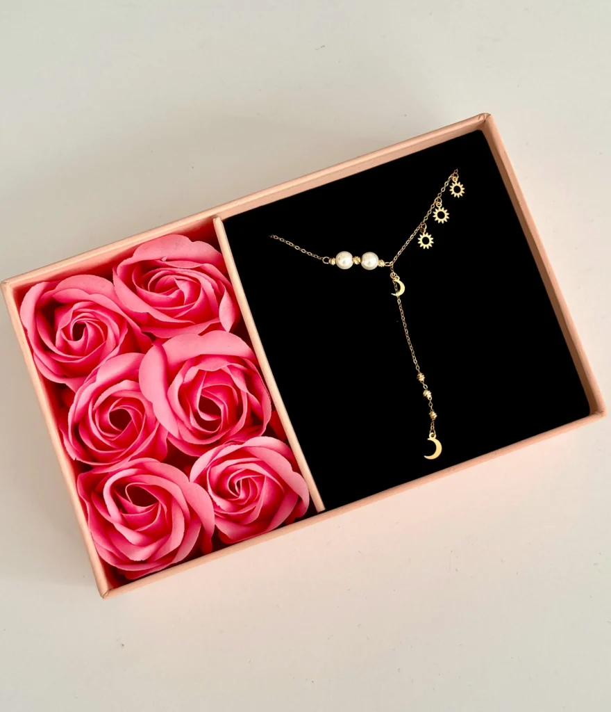 گردنبند طلا زنجیر متصل هرمس خورشید و ماه و مروارید زنجیر آویز زنانه دخترانه کادویی